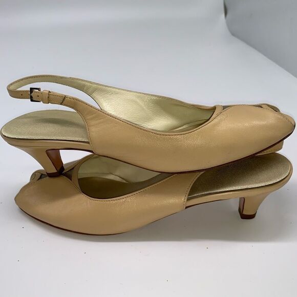 Bruno Magli Slingback Kitten Heels Peep Toe Retro - Picture 3 of 7